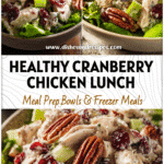 A vibrant bowl of Healthy Cranberry Chicken Salad with pecans and cranberries on fresh greens